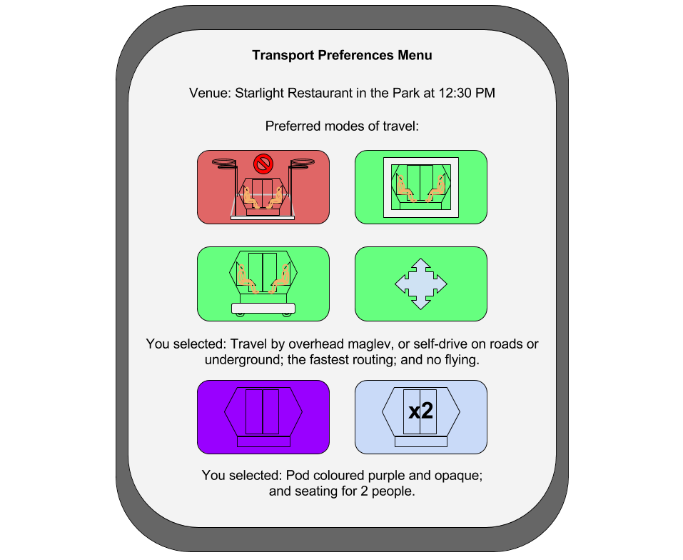 transport preferences menu
